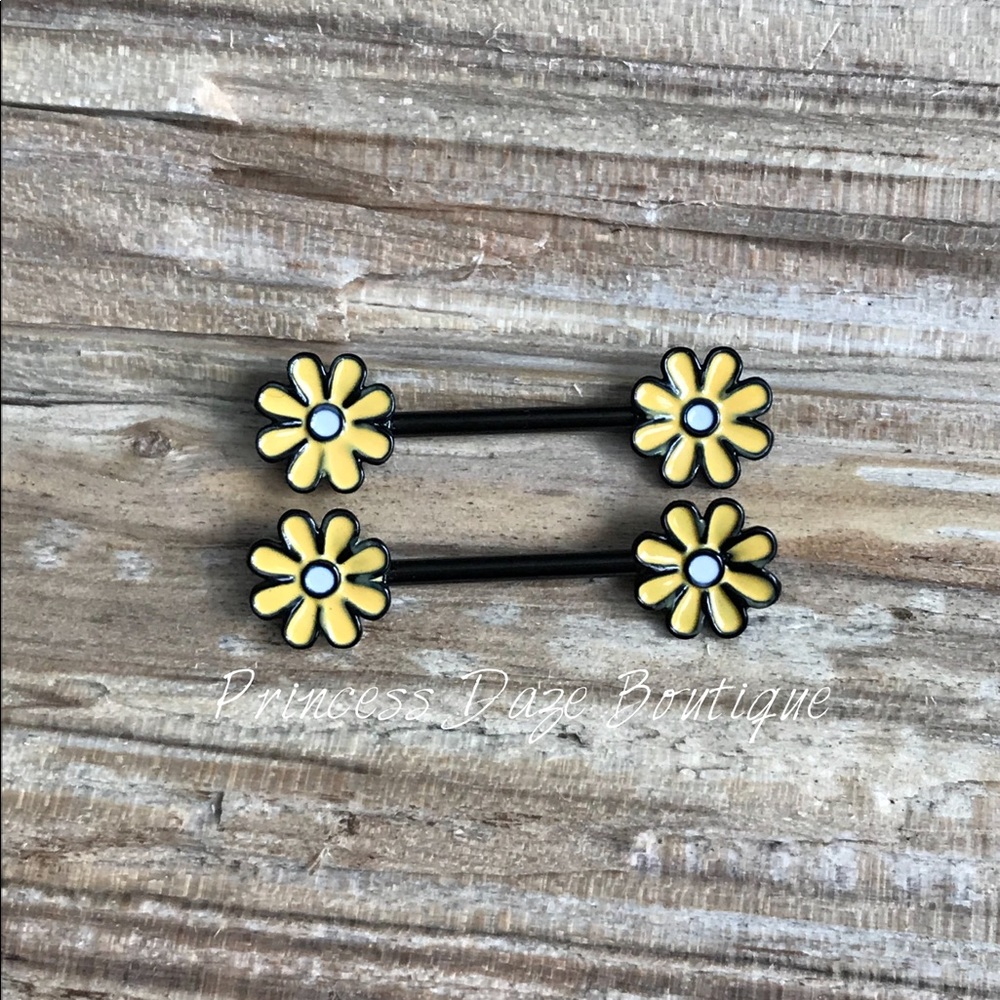 Yellow Flower Nipple Ring Set